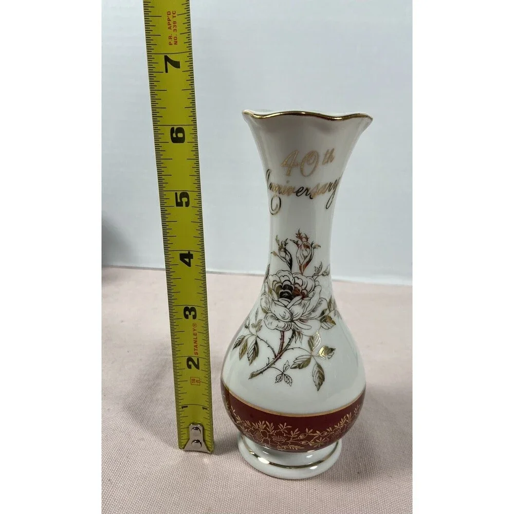 Vintage Norcrest Fine China 40th Anniversary Vase Gold white & Ash Japan 6